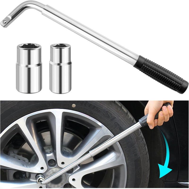 Stacool Extendable Lug Wrench with Double-Sided Sockets of 17mm/19mm and 21mm/23mm, Universal Wrench for Most Vehicle Lug Nuts - Image 1